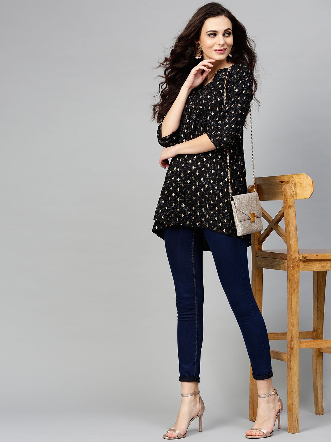 Libas Women Black & Golden Printed Kurti