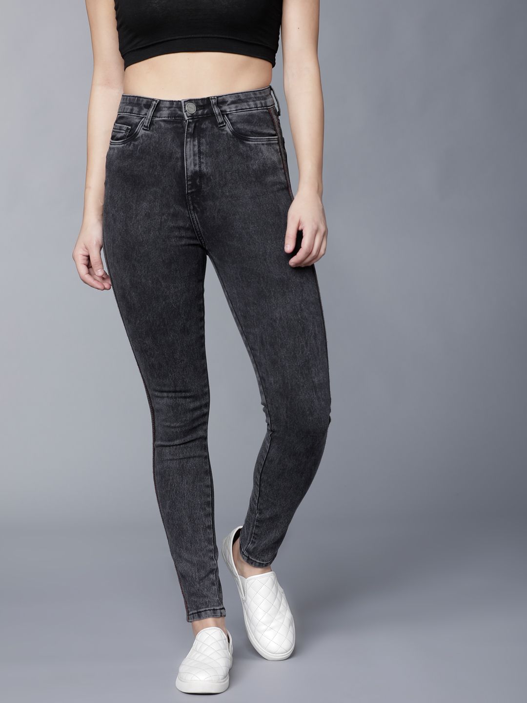 Tokyo Talkies Women Grey Super Skinny Fit High-Rise Clean Look Stretchable Jeans Price in India
