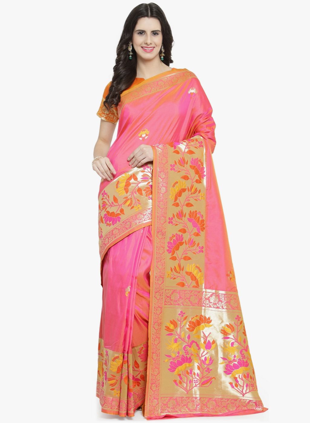 Shaily Pink Pure Silk Woven Design Banarasi Saree