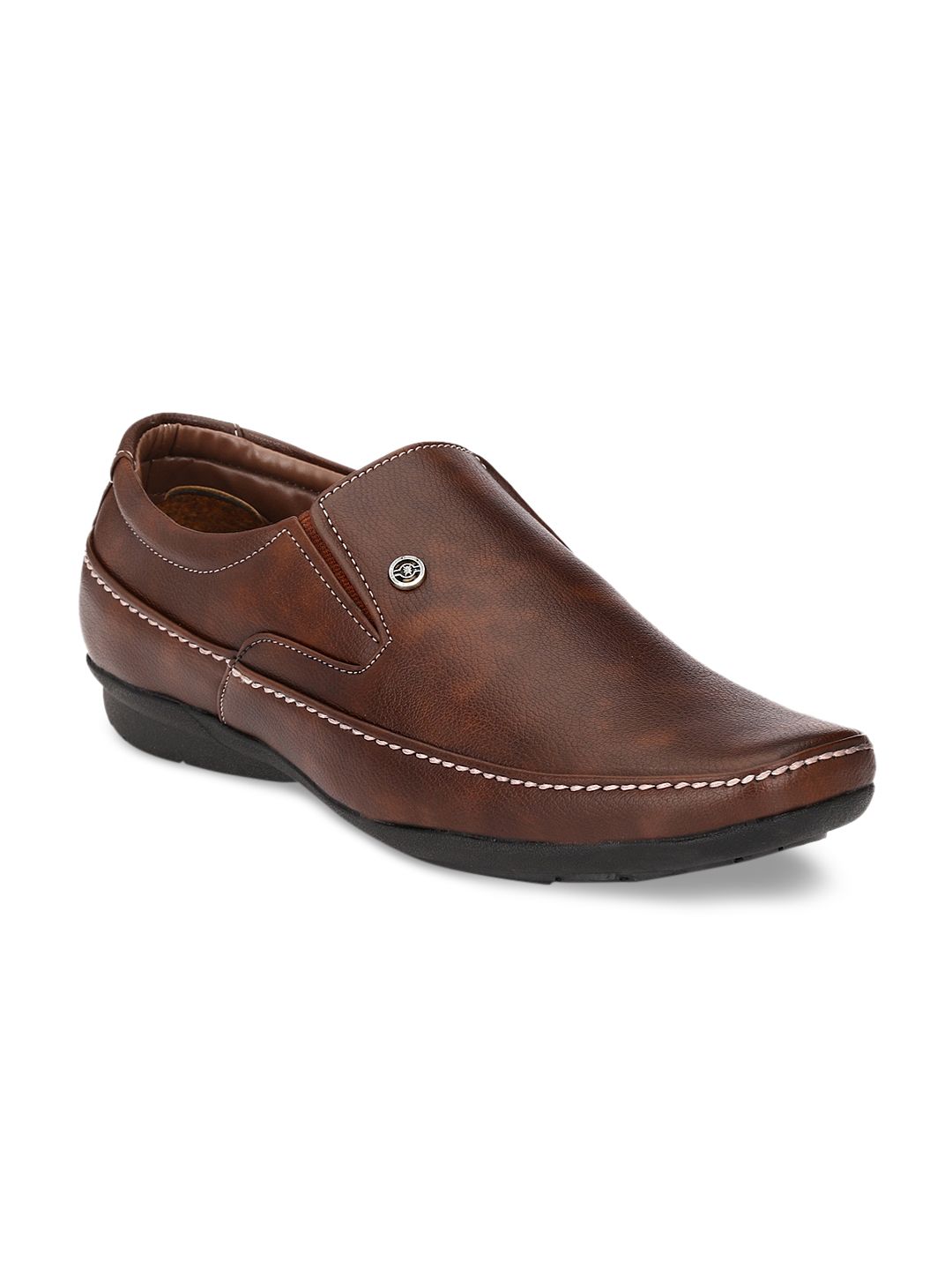 John Karsun Men Brown Synthetic Leather Formal Slip-Ons