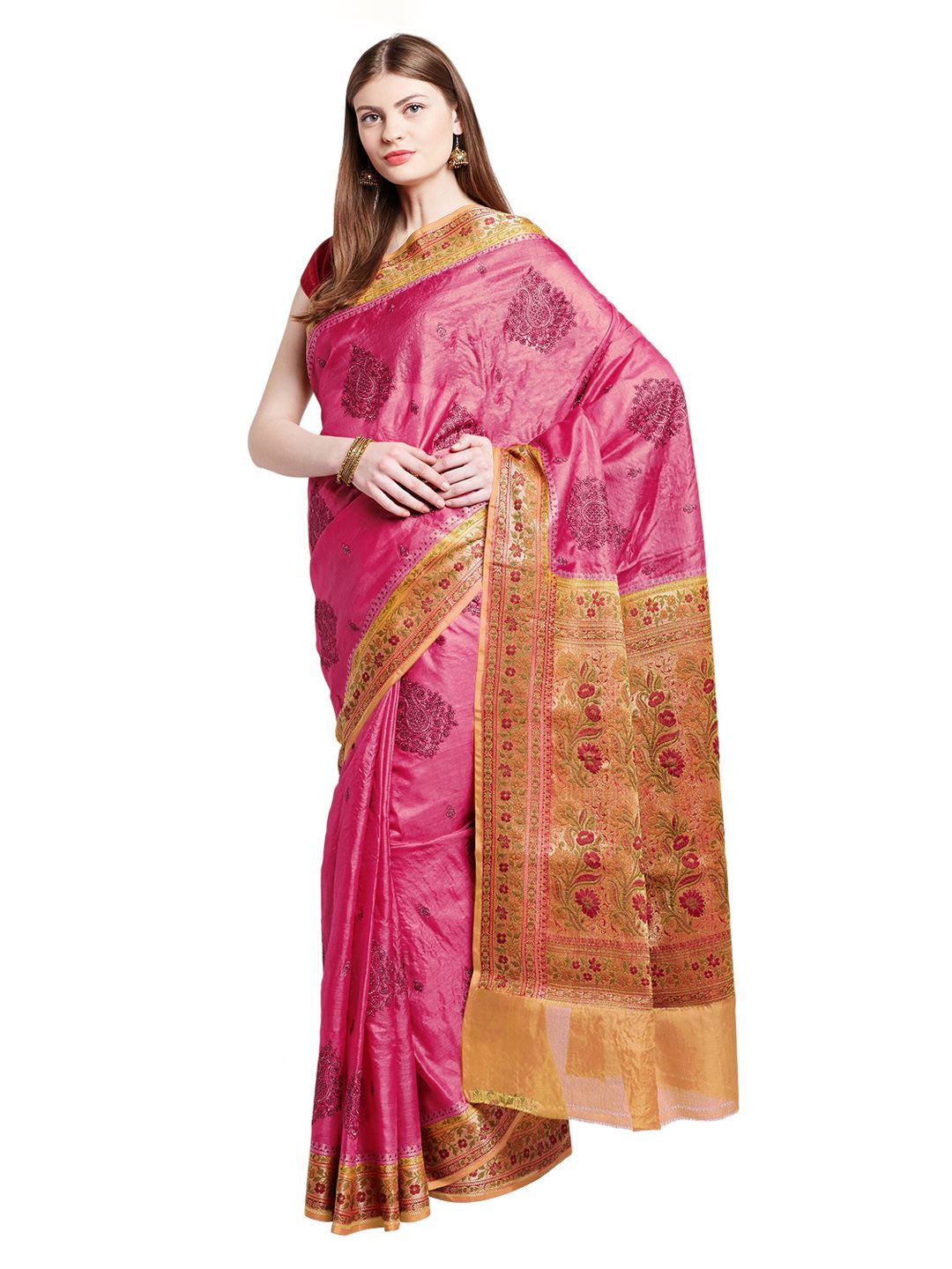 Chhabra 555 Magenta & Pink Art Silk Embroidered Tussar Saree Price in India