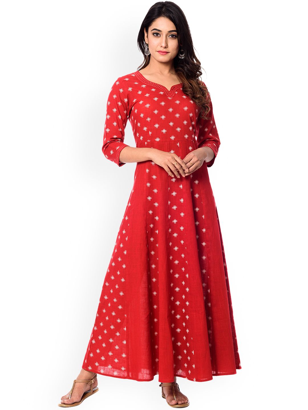 anayna Women Red Printed Fit and Flare Dress Price in India