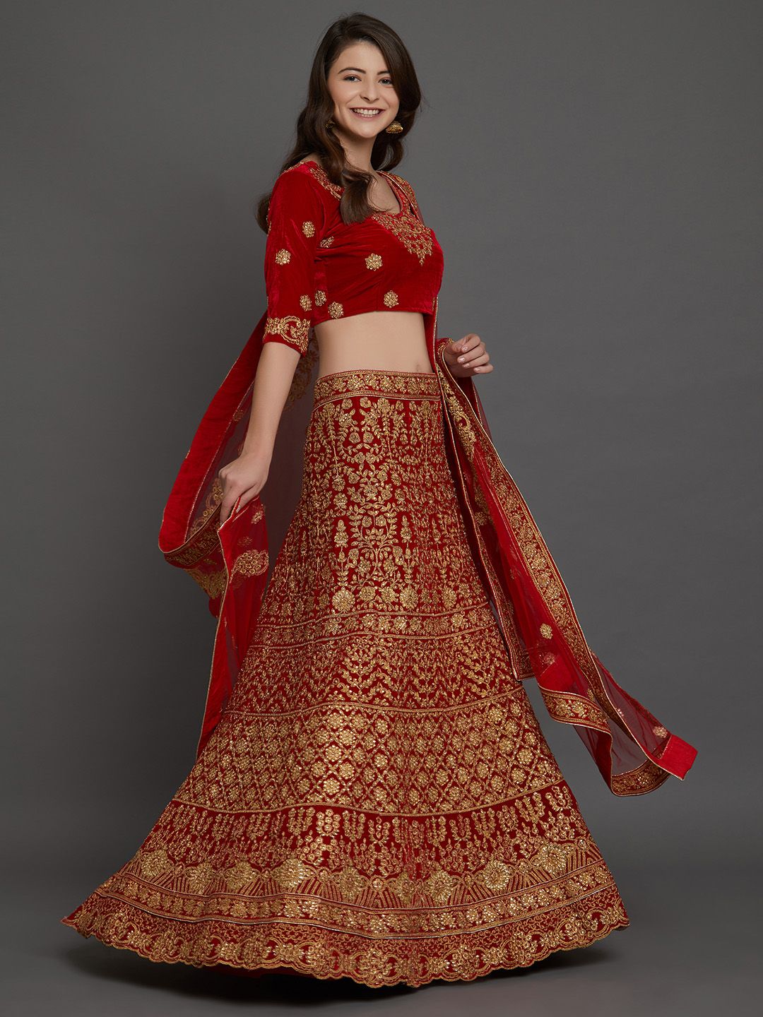 Mitera Red Semi-Stitched Lehenga & Blouse with Dupatta