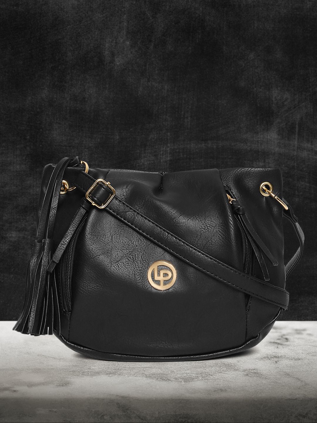 Lino Perros Black Solid Sling Bag Price in India