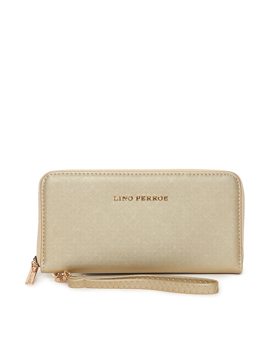 Lino Perros Women Gold-Toned Solid Zip Around Wallet with Detachable Wrist Loop Price in India