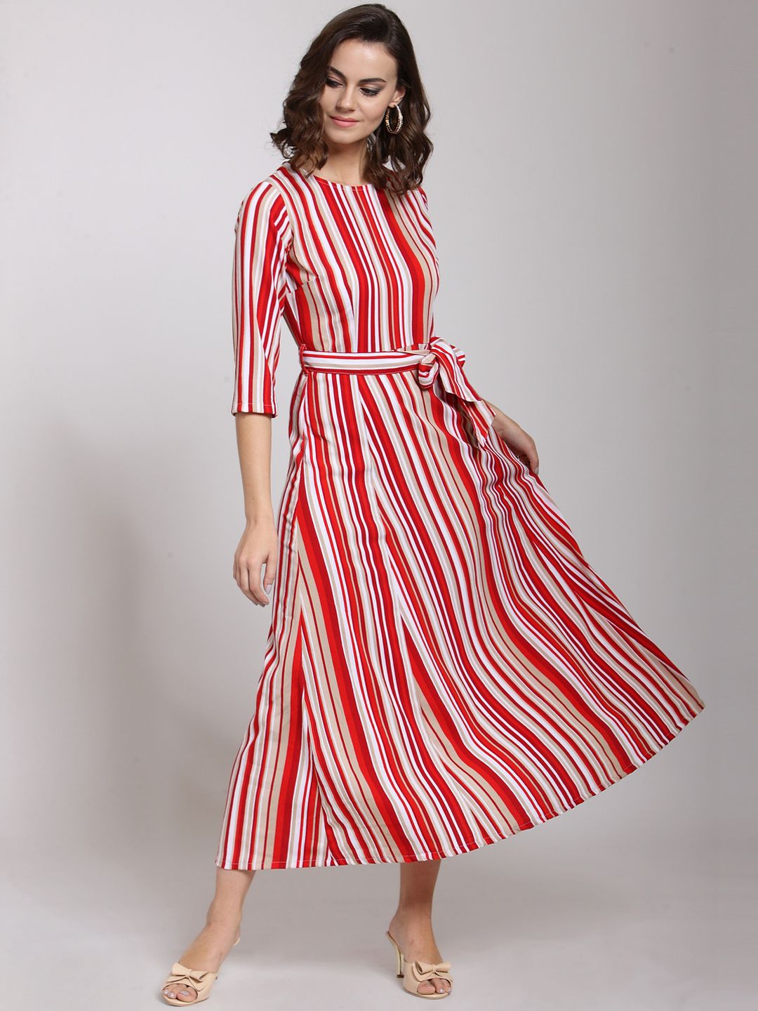 plusS Women Red & Off-White Striped A-Line Dress