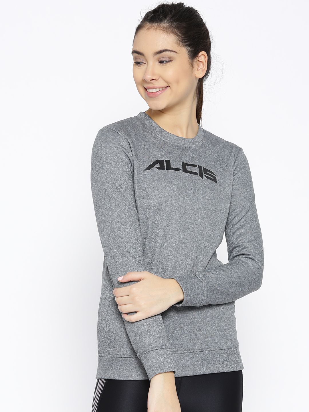 Alcis Women Grey Melange Solid Sweatshirt Price in India