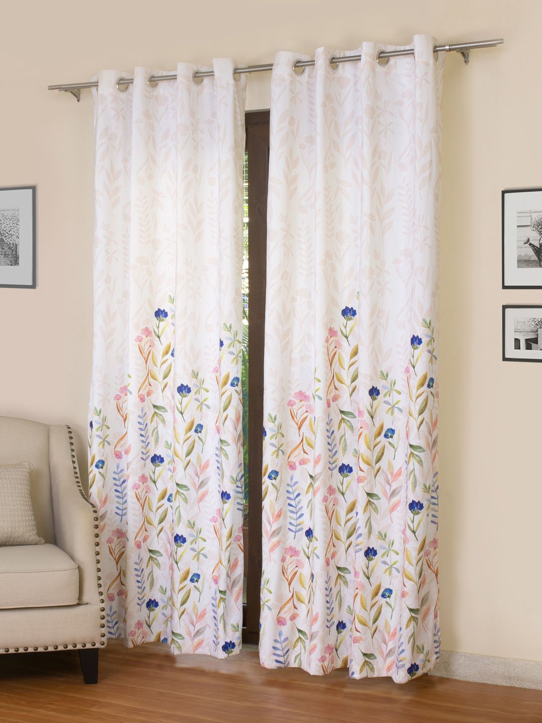 ROSARA HOME Set of 2 Multicoloured Printed Double Eyelet Door Curtain Price in India