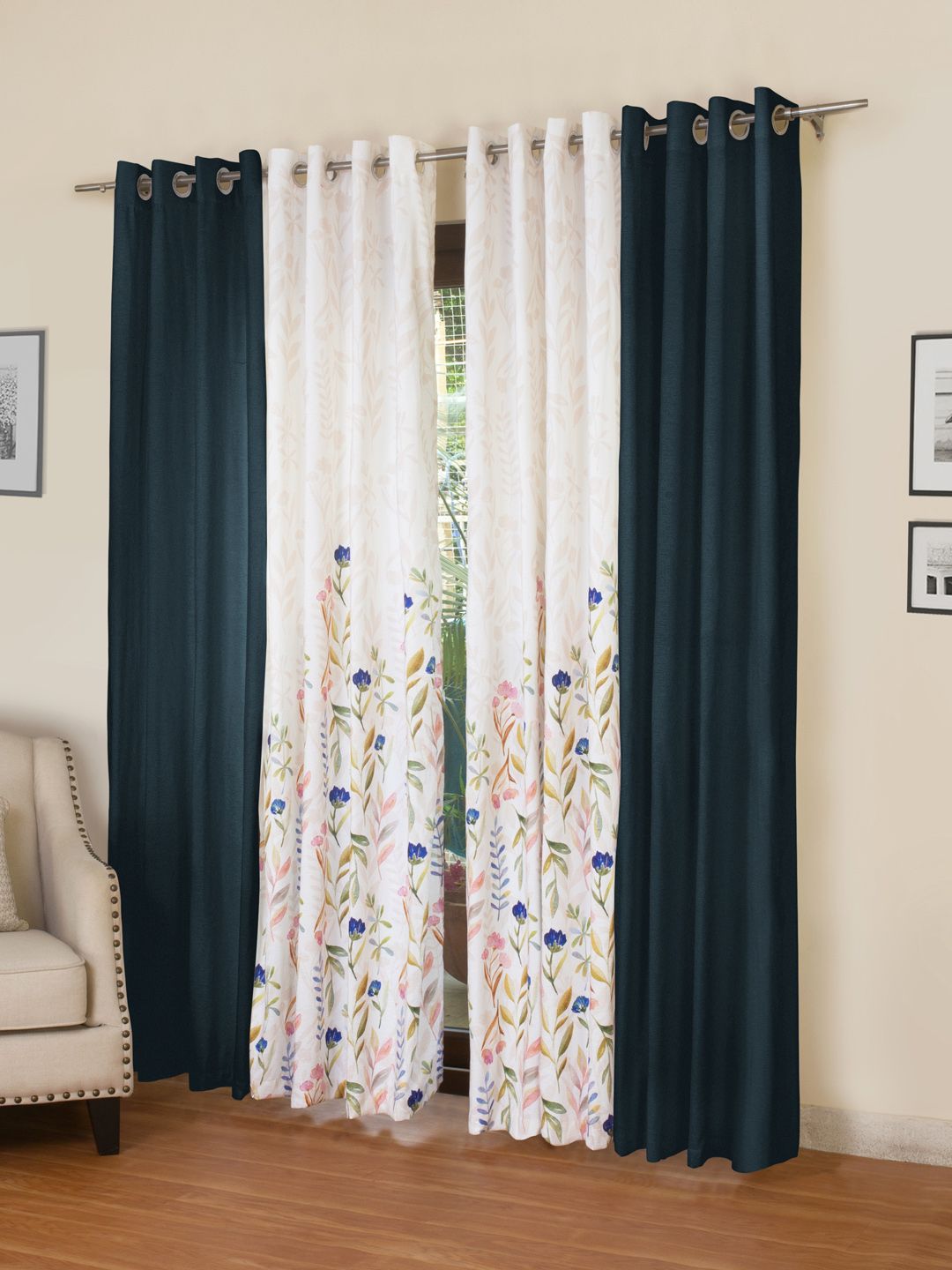 ROSARA HOME Blue & White Set of 4 Door Curtains Price in India