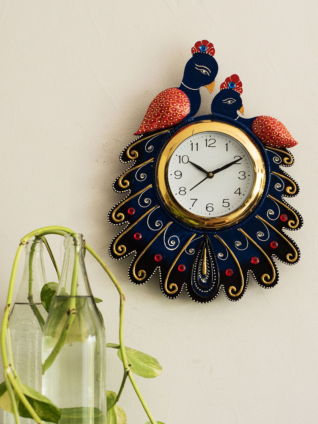 eCraftIndia White & Navy Blue Handcrafted Bird Shaped Analogue Wall Clock Price in India