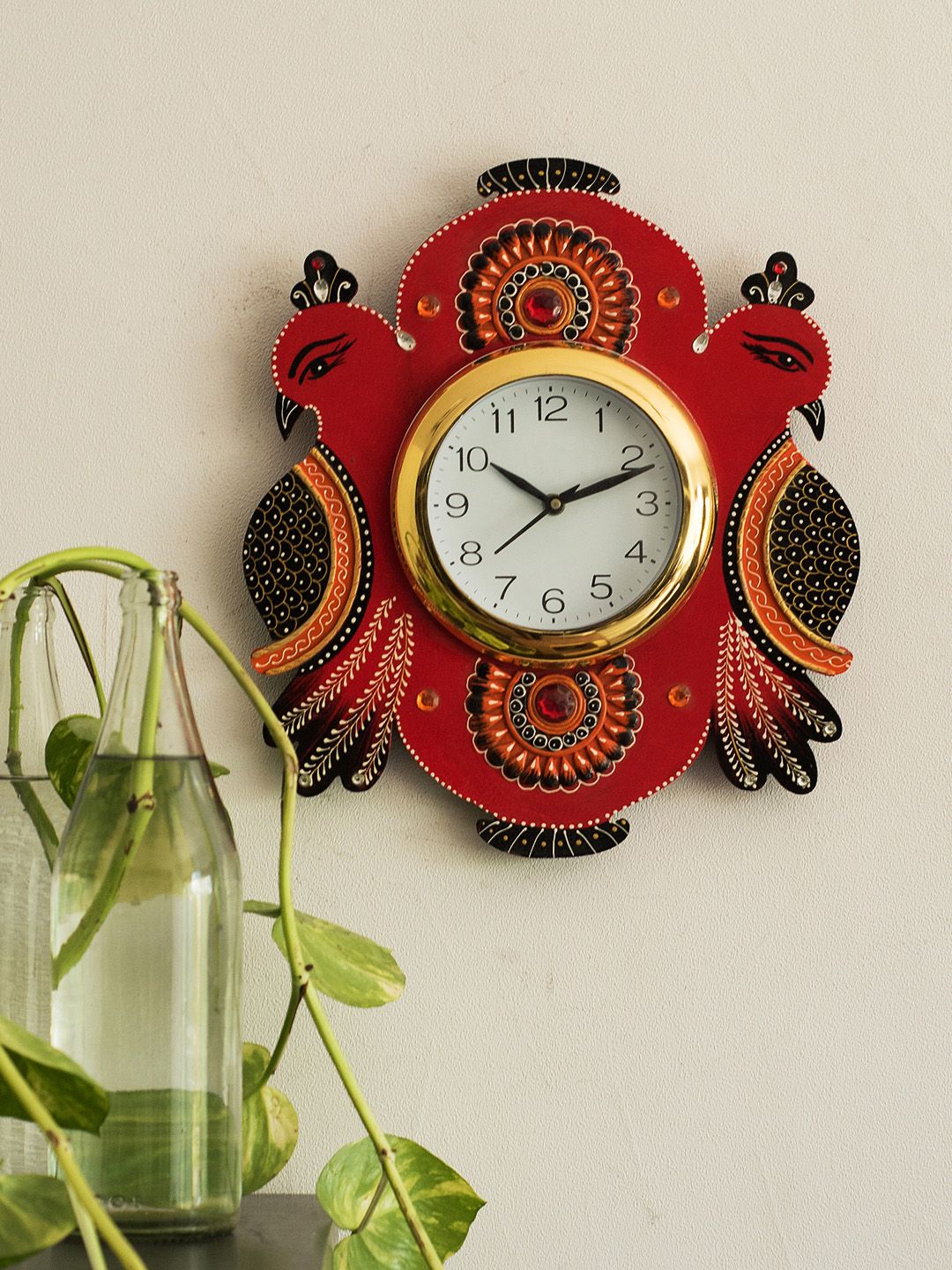 eCraftIndia Unisex White & Red Bird Shaped Printed Analogue Wall Clock KWC654 Price in India