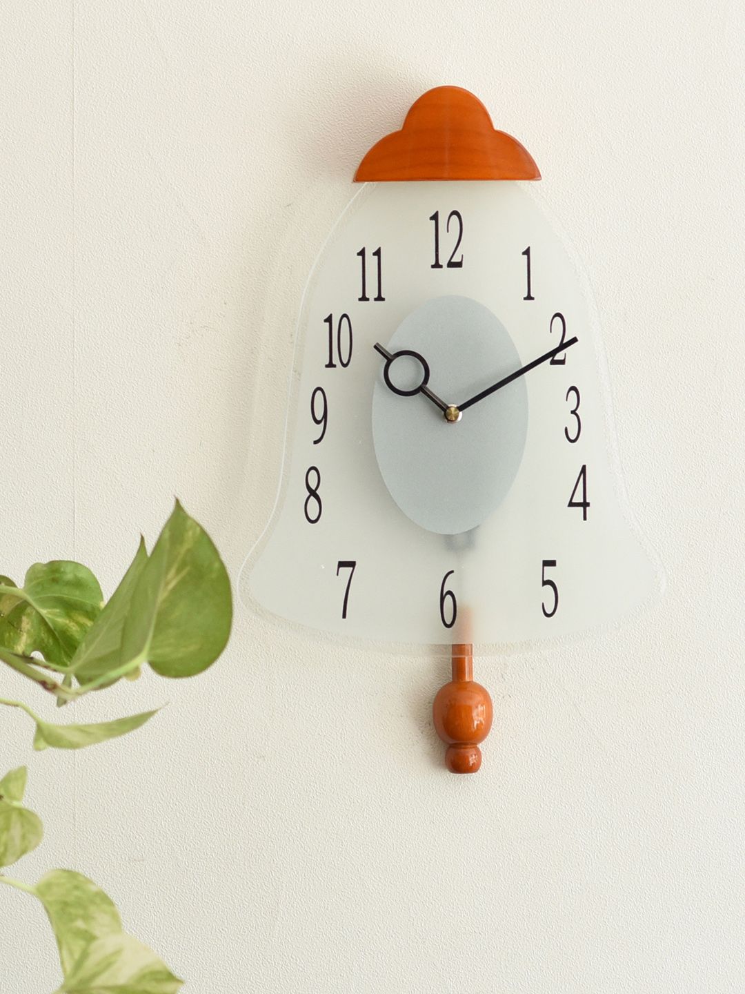 eCraftIndia Brown & Orange Handcrafted Abstract Shaped Solid Analogue Wall Clock Price in India