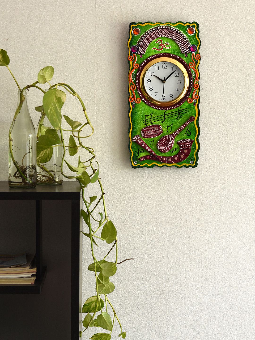 eCraftIndia Unisex White & Green Rectangle Printed Analogue Wall Clock KWC628 Price in India