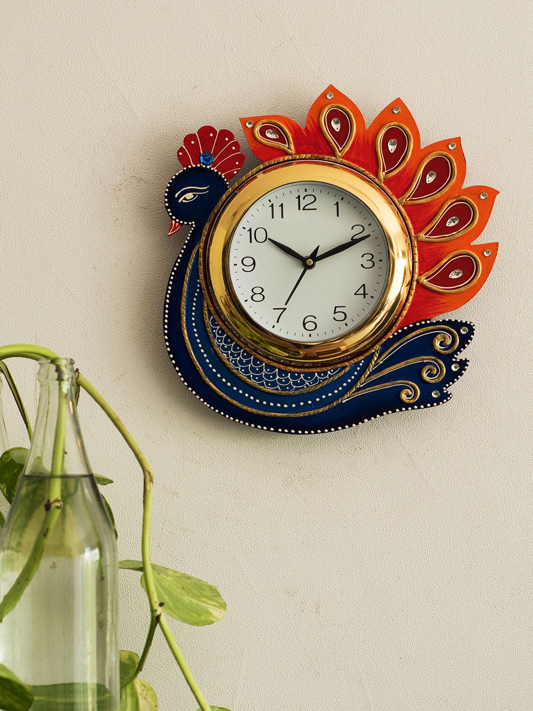 eCraftIndia White Handcrafted Bird Shaped Solid Analogue Wall Clock Price in India