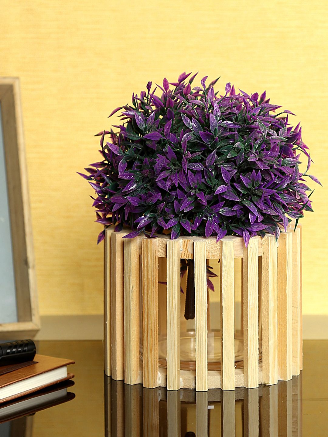 Aapno Rajasthan Transparent & Brown Wooden Glass Flower Vase Price in India