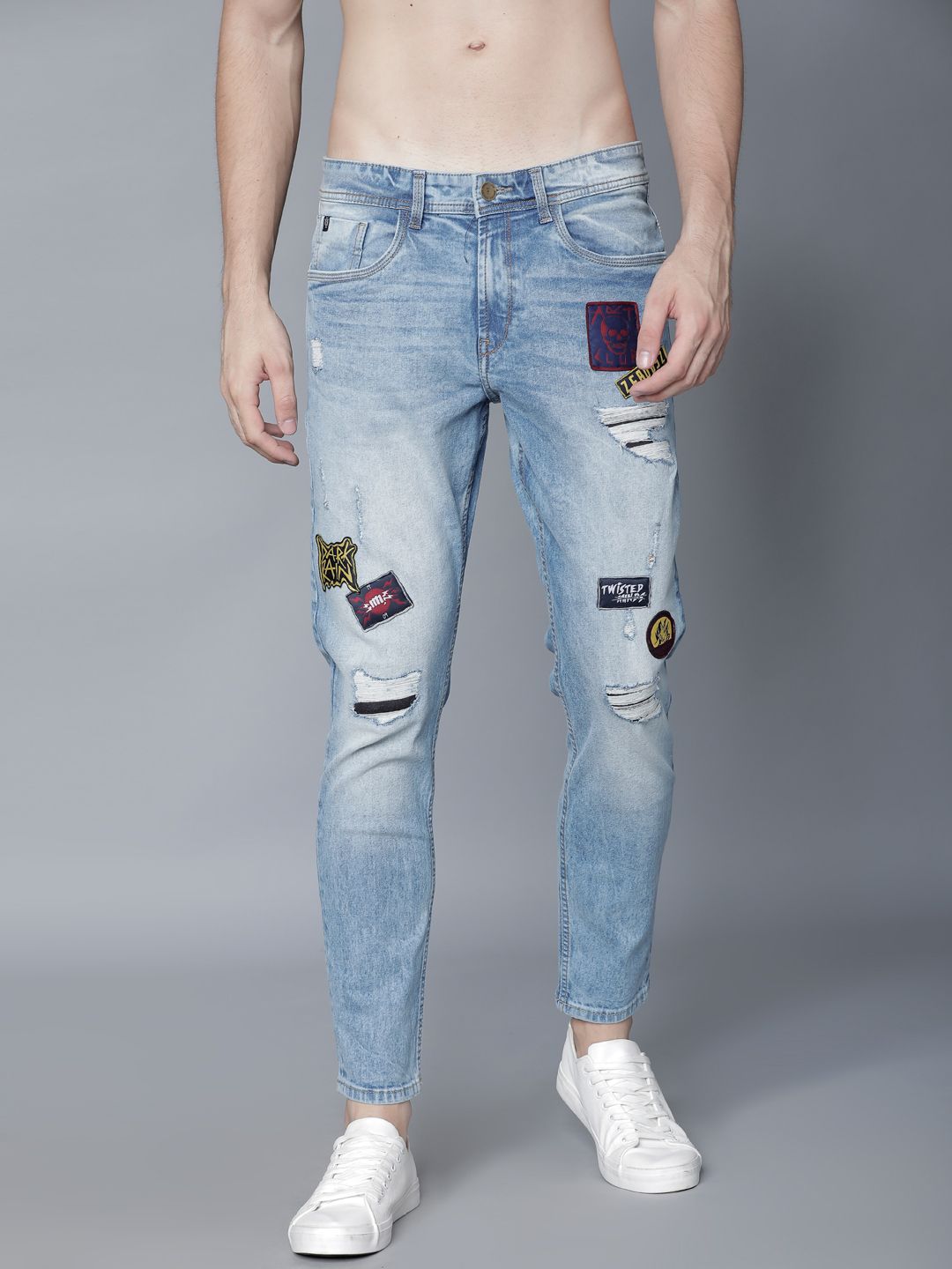 LOCOMOTIVE Men Blue Tapered Fit Mid-Rise Mildly Distressed Stretchable Jeans