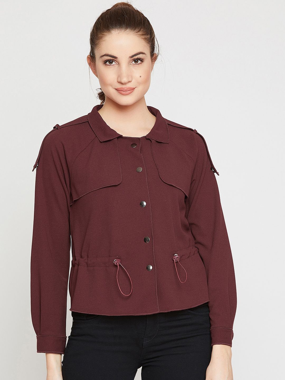 Marie Claire Women Maroon Solid Tailored Jacket Price in India