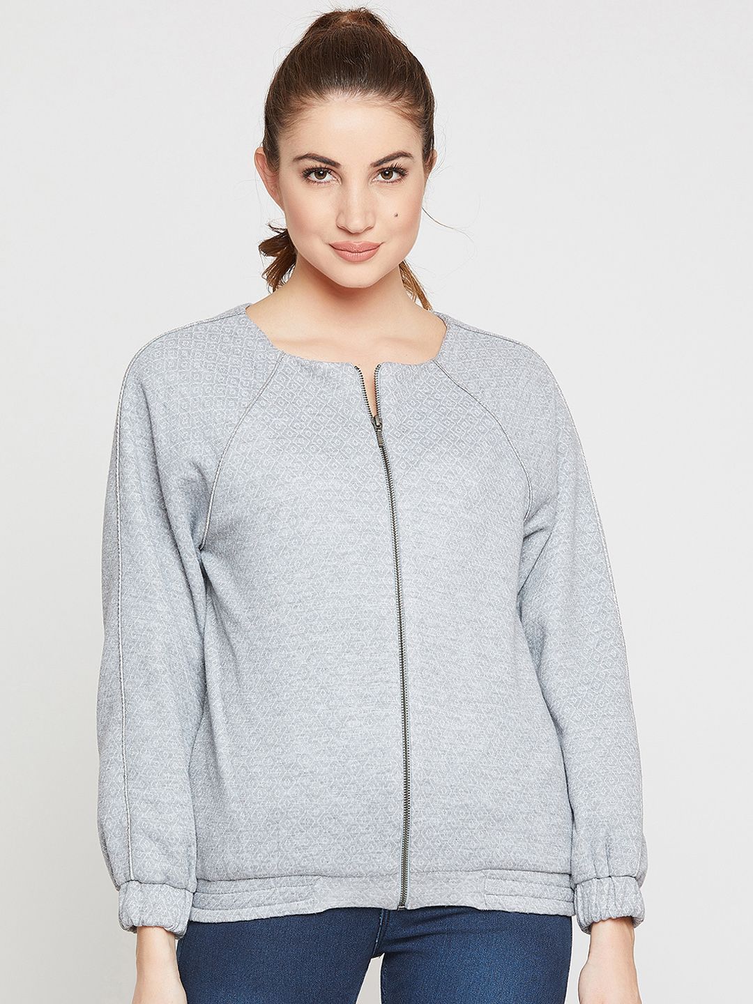 Marie Claire Women Grey Self Design Sweatshirt Price in India