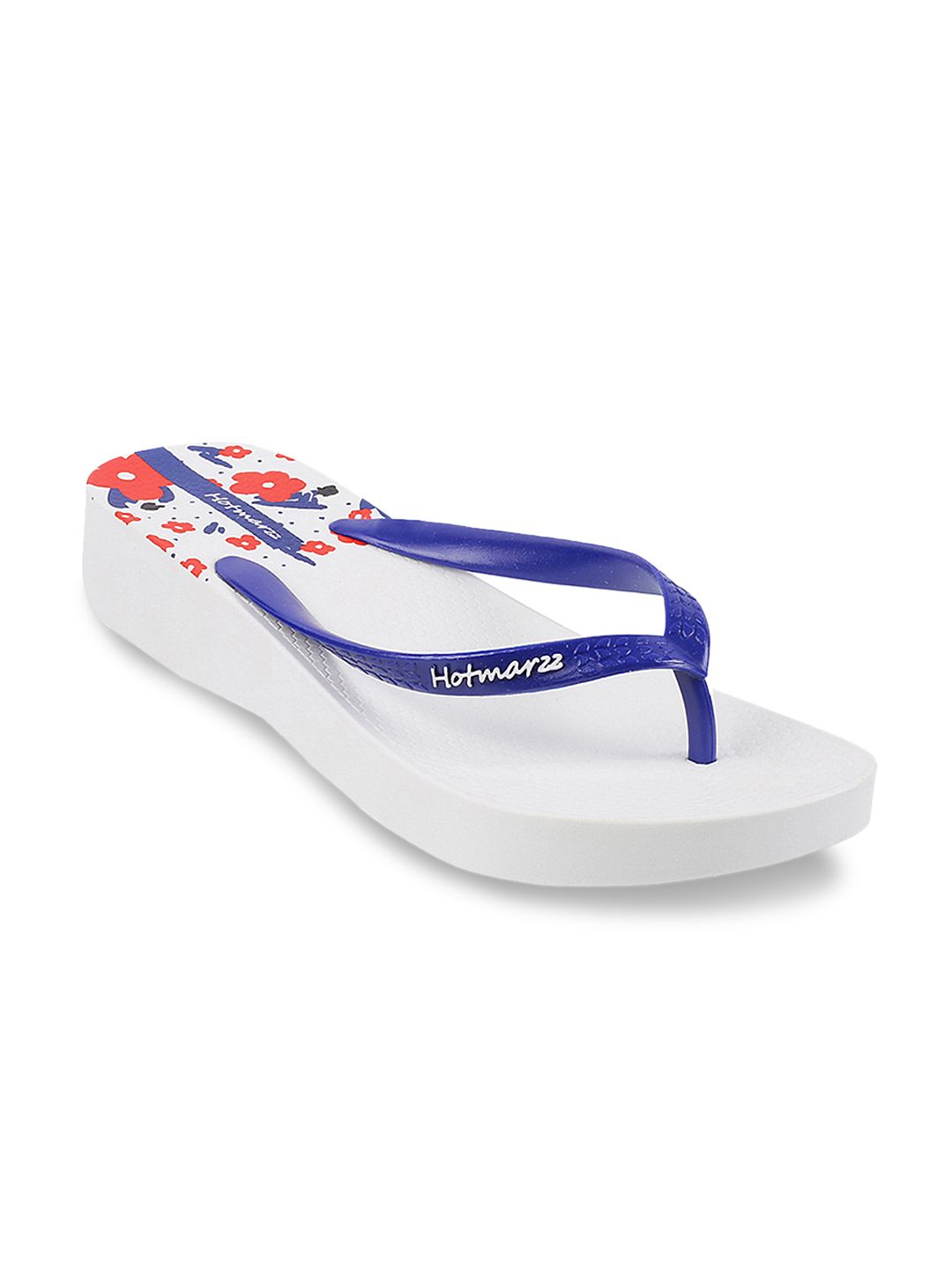 Hotmarzz Women White & Blue Solid Thong Flip-Flops Price in India