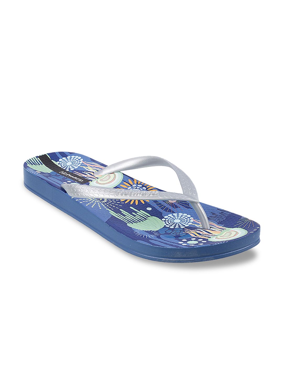 Hotmarzz Women Blue & Grey Printed Thong Flip-Flops Price in India