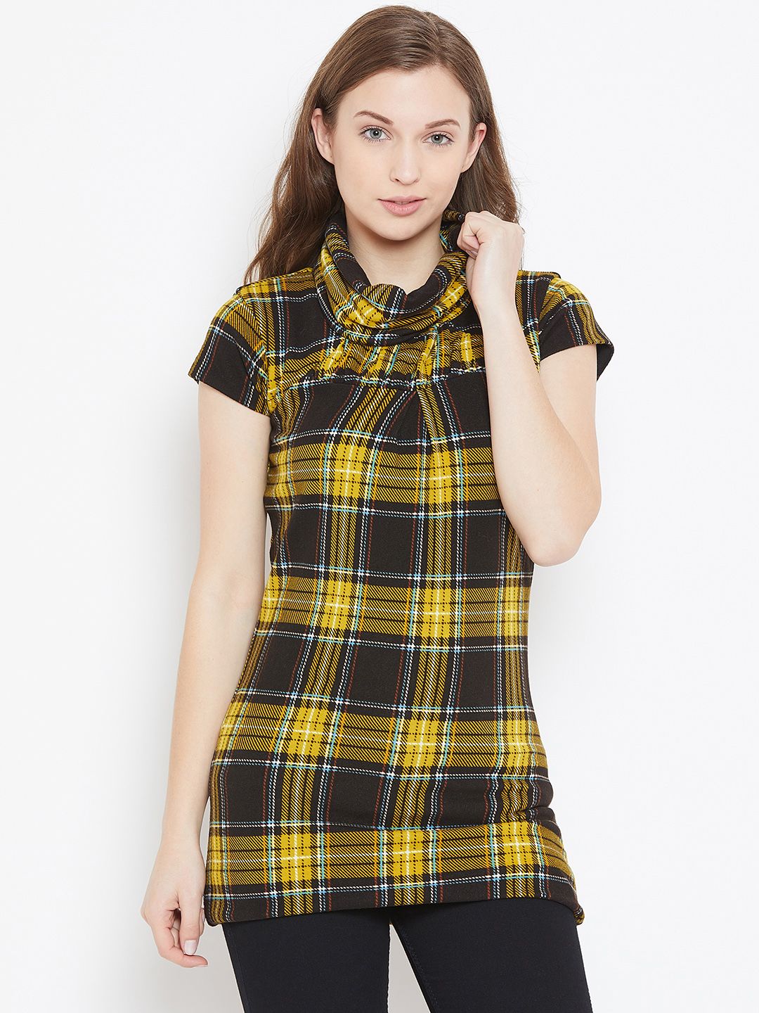 Species Women Yellow & Black Checked Pullover Price in India