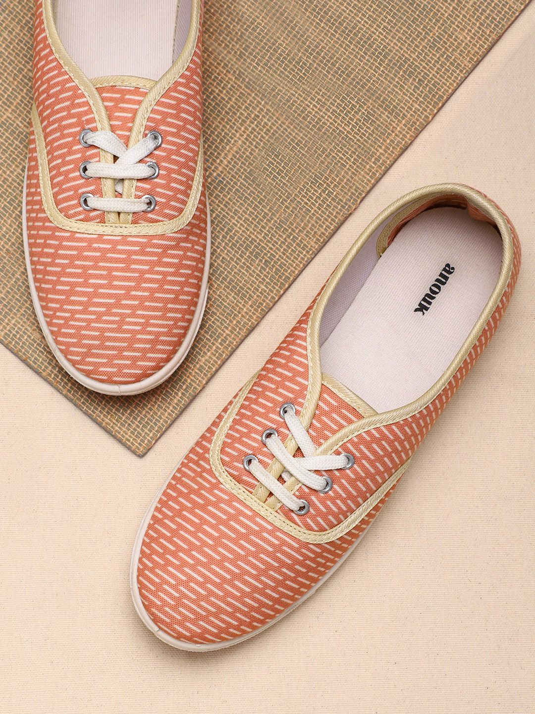 Anouk Women Peach-Coloured & Off-White Printed Sneakers Price in India
