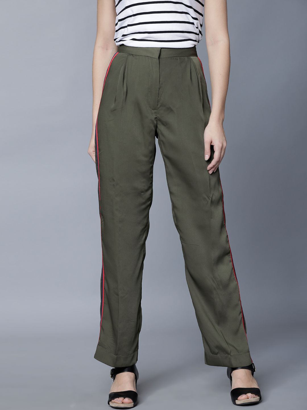 Tokyo Talkies Women Olive Green Wide Leg Solid Palazzos