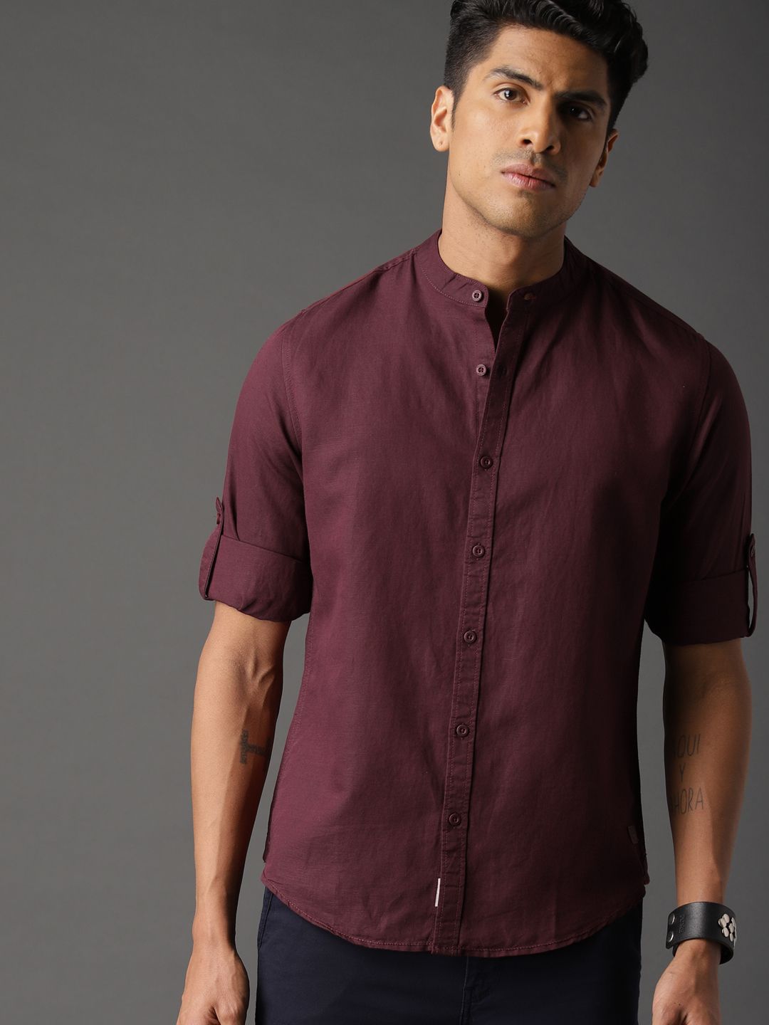 Roadster Men Maroon Cotton Linen Casual Shirt