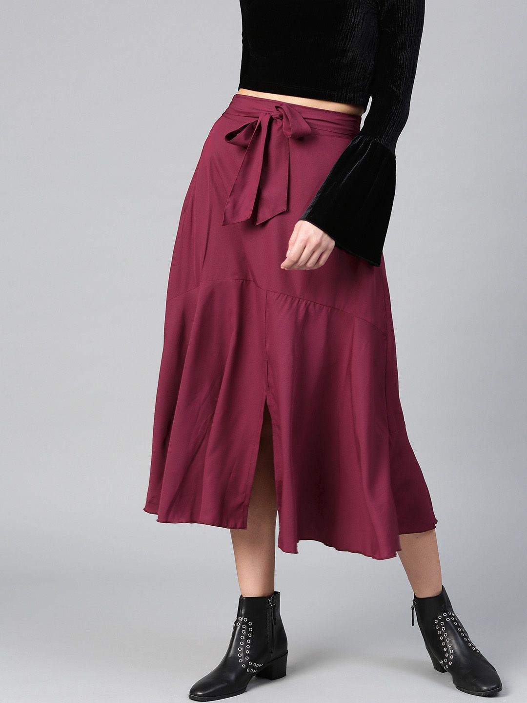 burgundy a line skirt