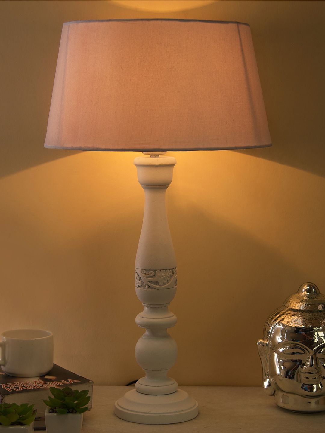 Homesake White Solid Bedside Standard Table Lamp with Shade Price in India