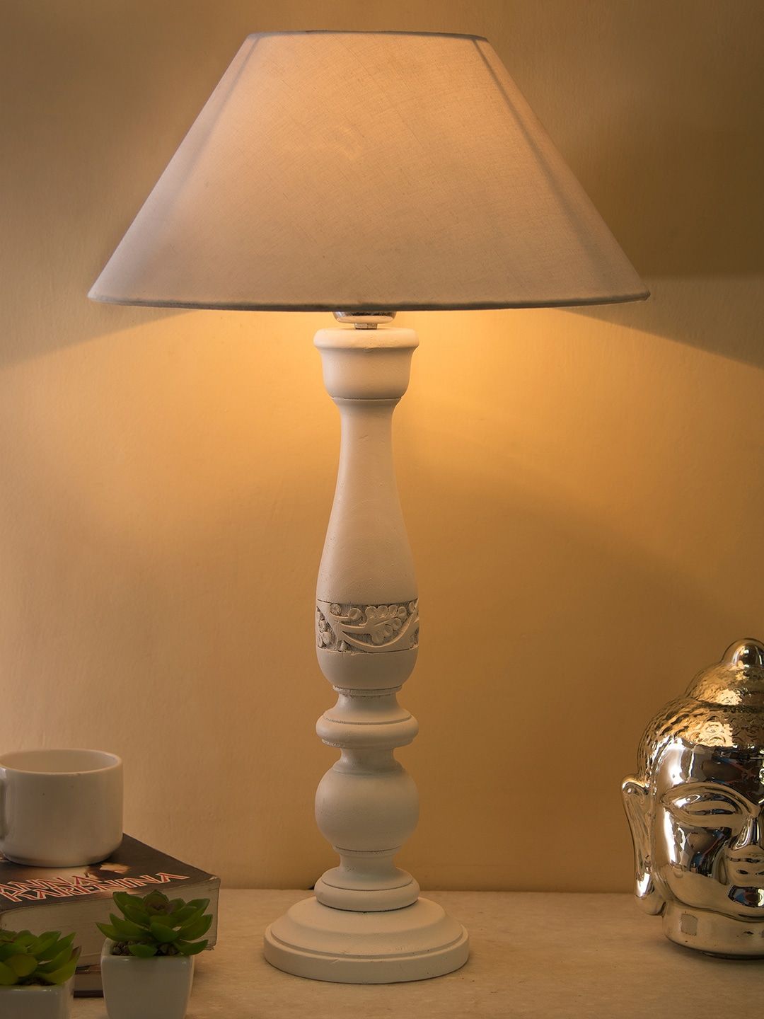 Homesake White Solid Handcrafted Bedside Standard Table Lamp Price in India