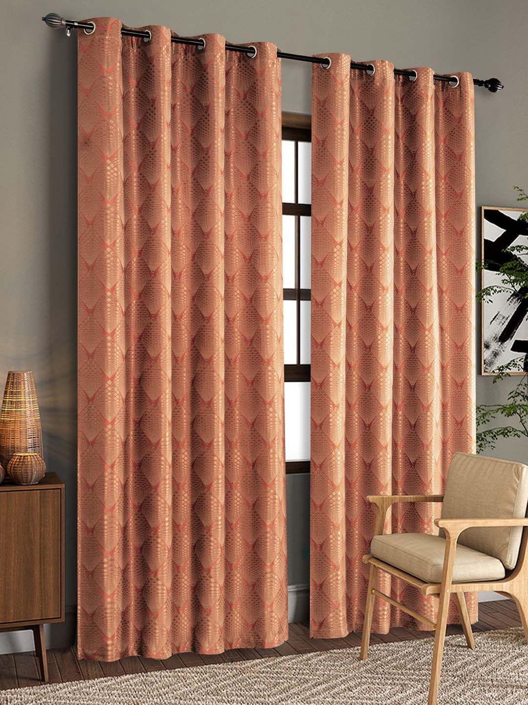 Deco Window 9 Ft Grenadine Brown Set of 2 Eyelet Door Curtain Price in India