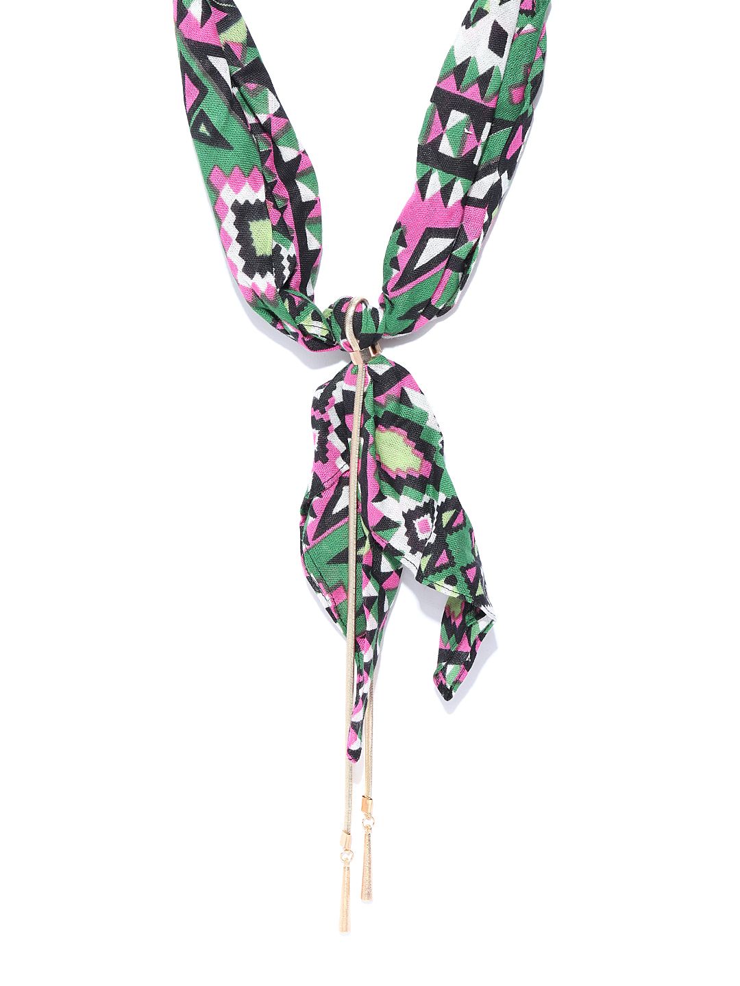 Blueberry Multicoloured Gold-Plated Printed Scarf Necklace Price in India