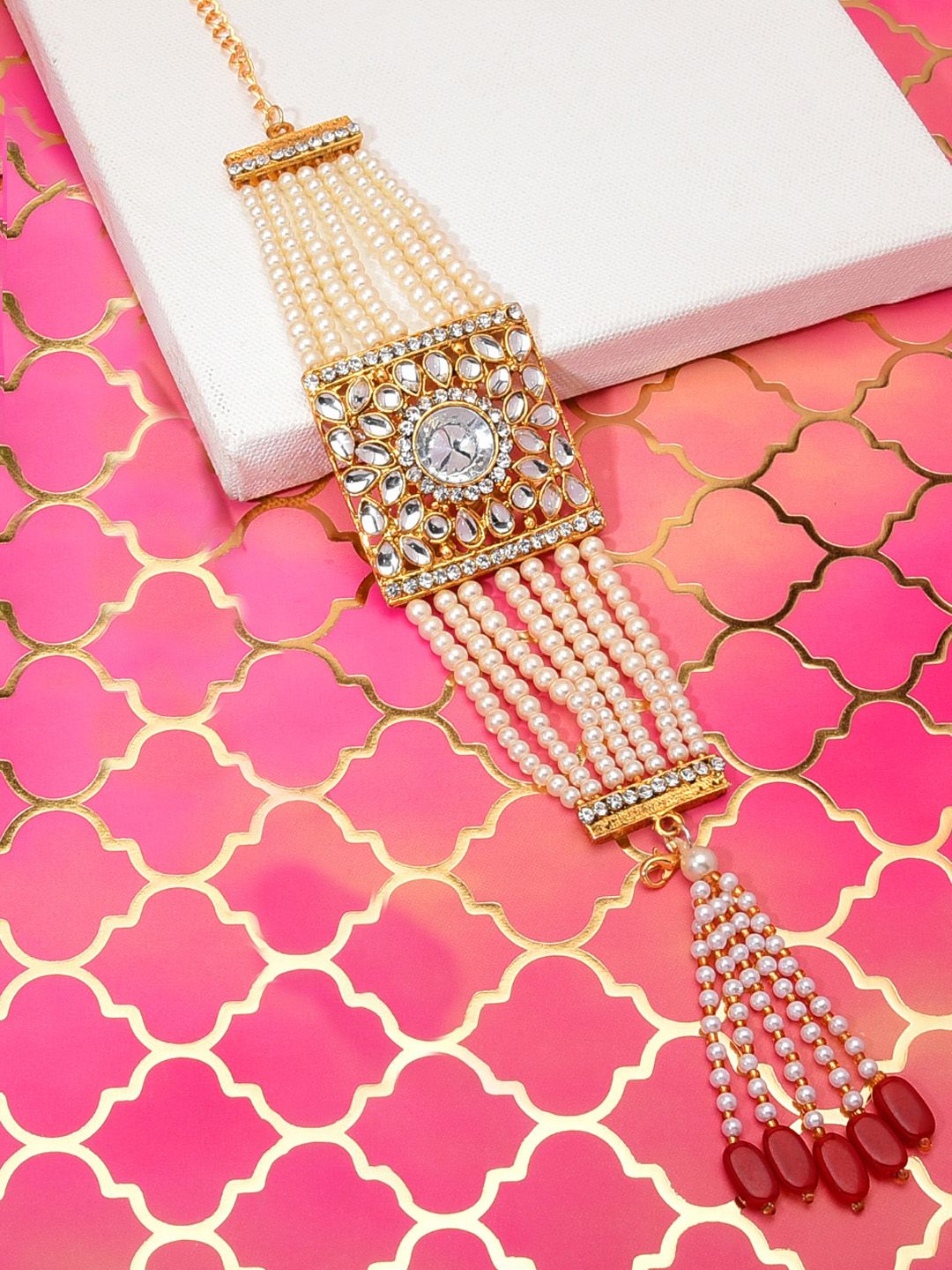 Zaveri Pearls Women Gold-Toned & White Multistrand Bracelet Price in India