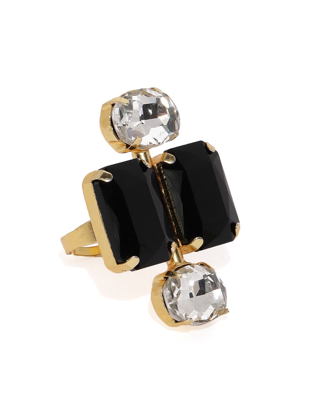 Zaveri Pearls Women Gold-Toned & Black Contemporary Adjustable Finger Ring Price in India