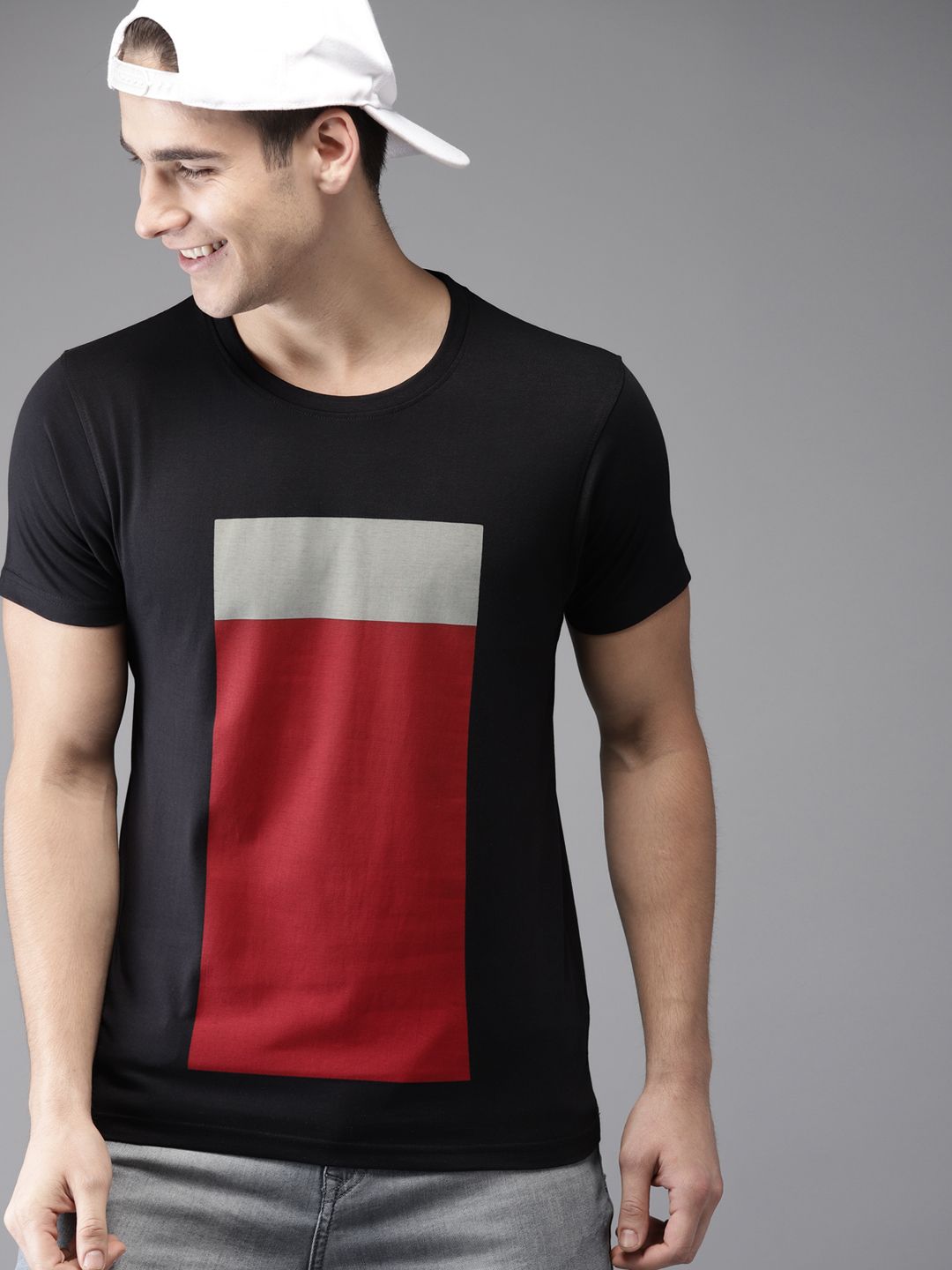 HERE&NOW Men Black Colourblocked T-shirt