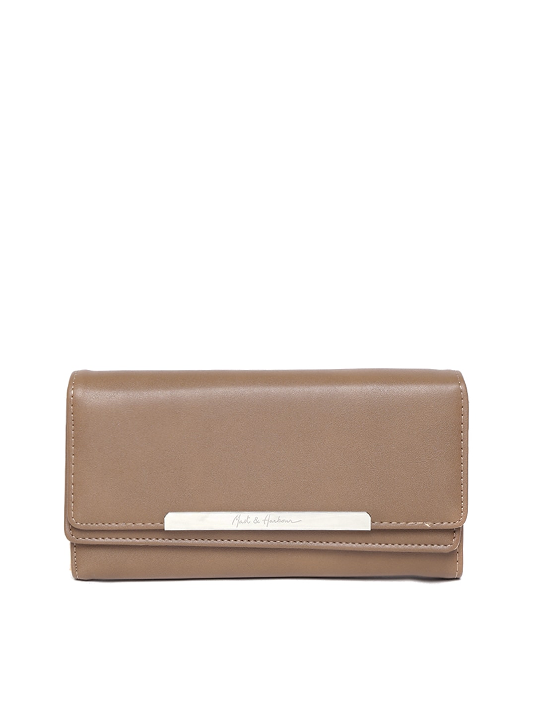 Mast & Harbour Women Brown Solid Three Fold Wallet Price in India
