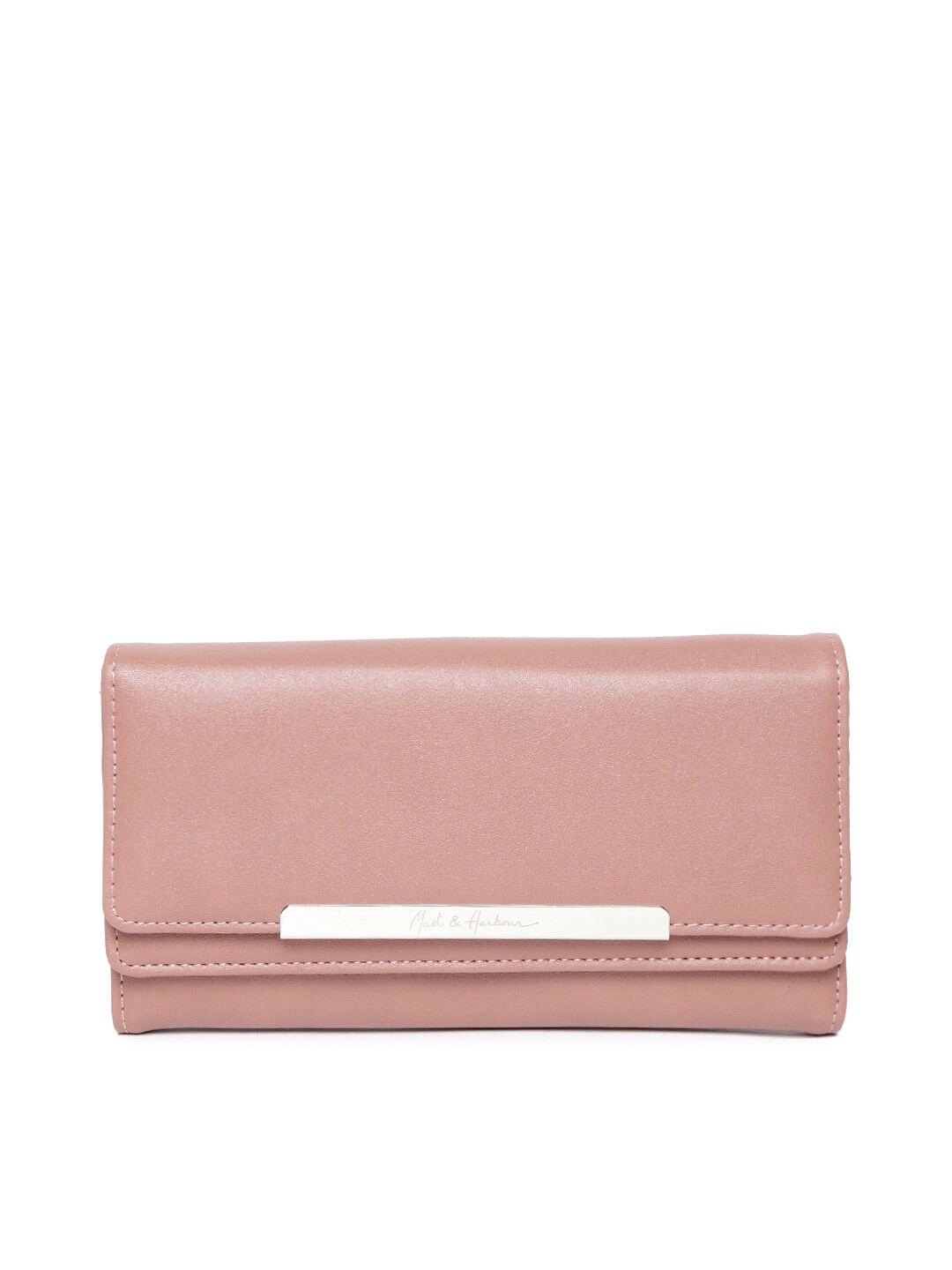 Mast & Harbour Women Dusty Pink Solid Three Fold Wallet Price in India
