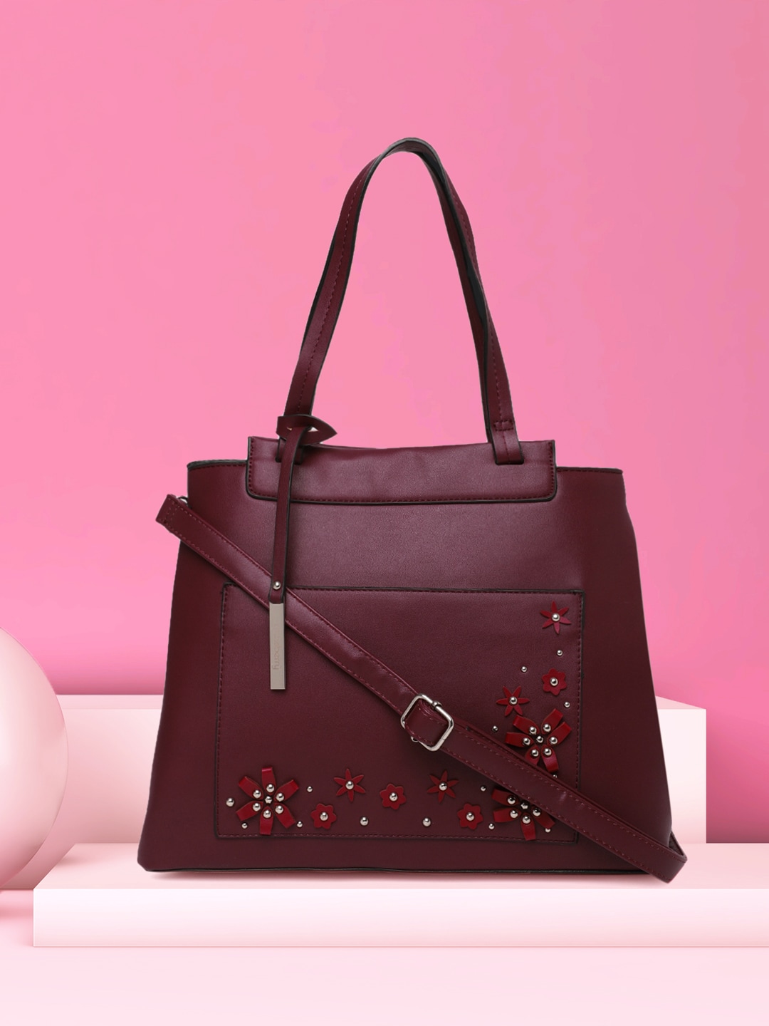 DressBerry Burgundy Solid Shoulder Bag Price in India