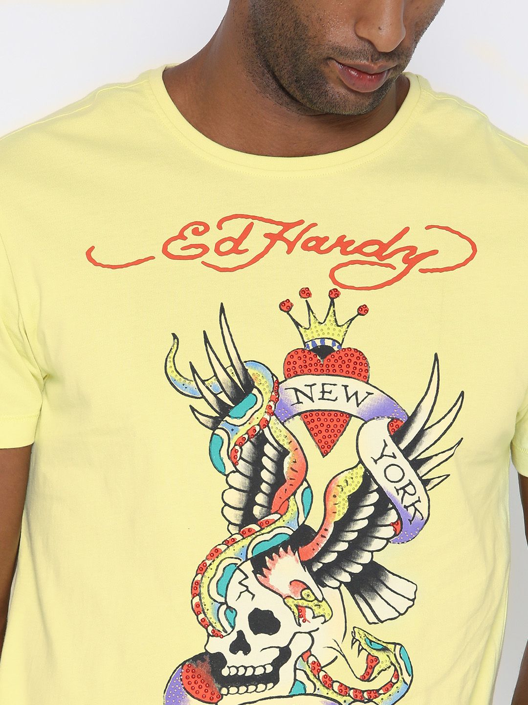 Buy Ed Hardy Yellow Printed Pure Cotton T-shirt - Tshirts for Men