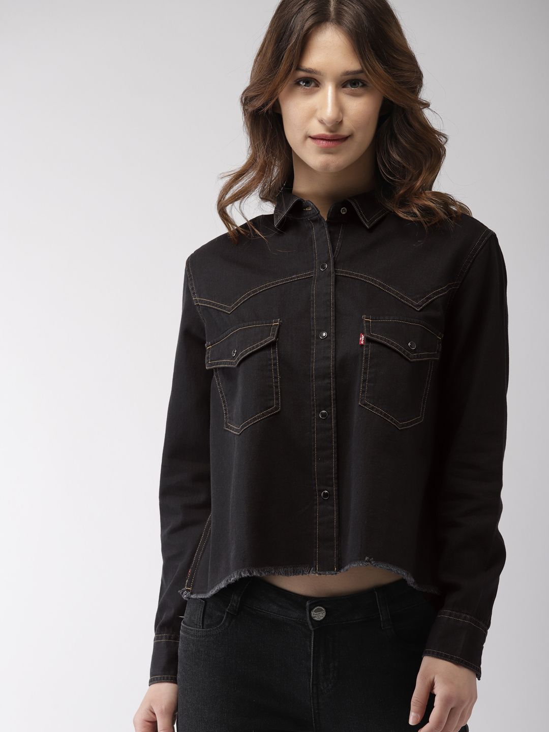 levis black denim shirt womens