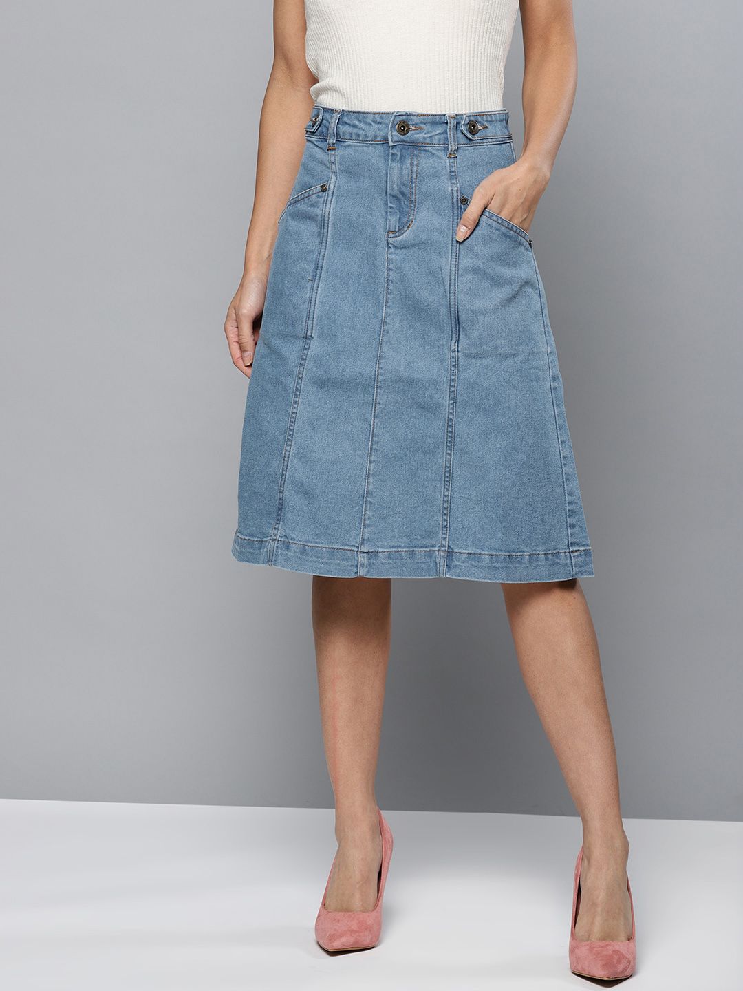 Chemistry Women Blue Solid Denim A-Line Skirt