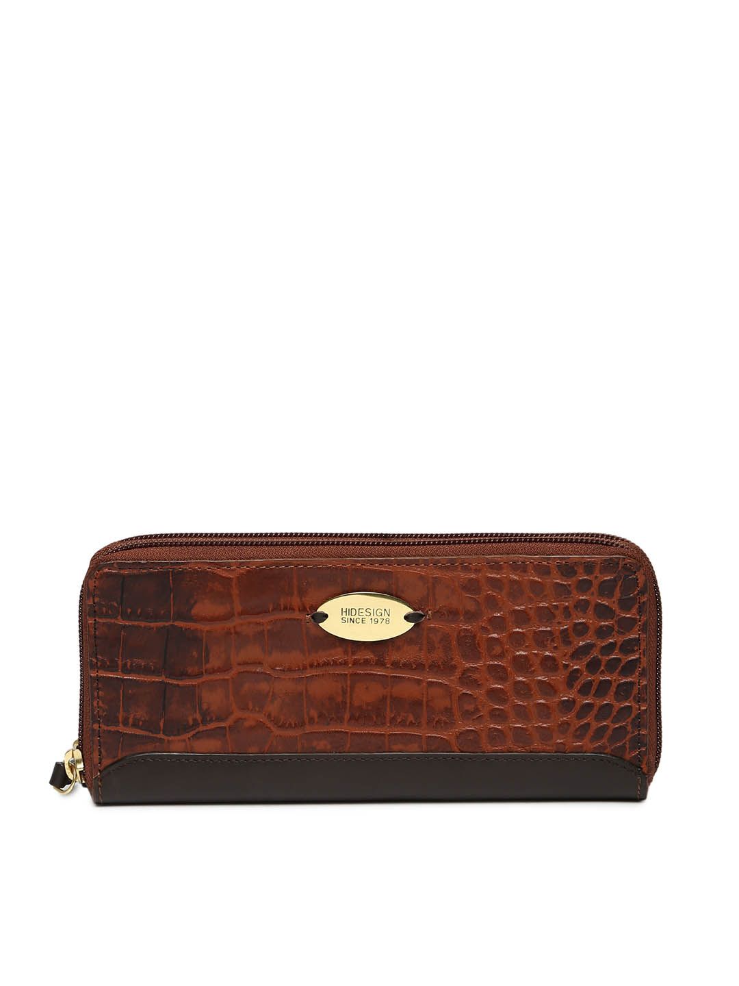 Hidesign Women Brown Leather Textured Zip Around Wallet Price in India