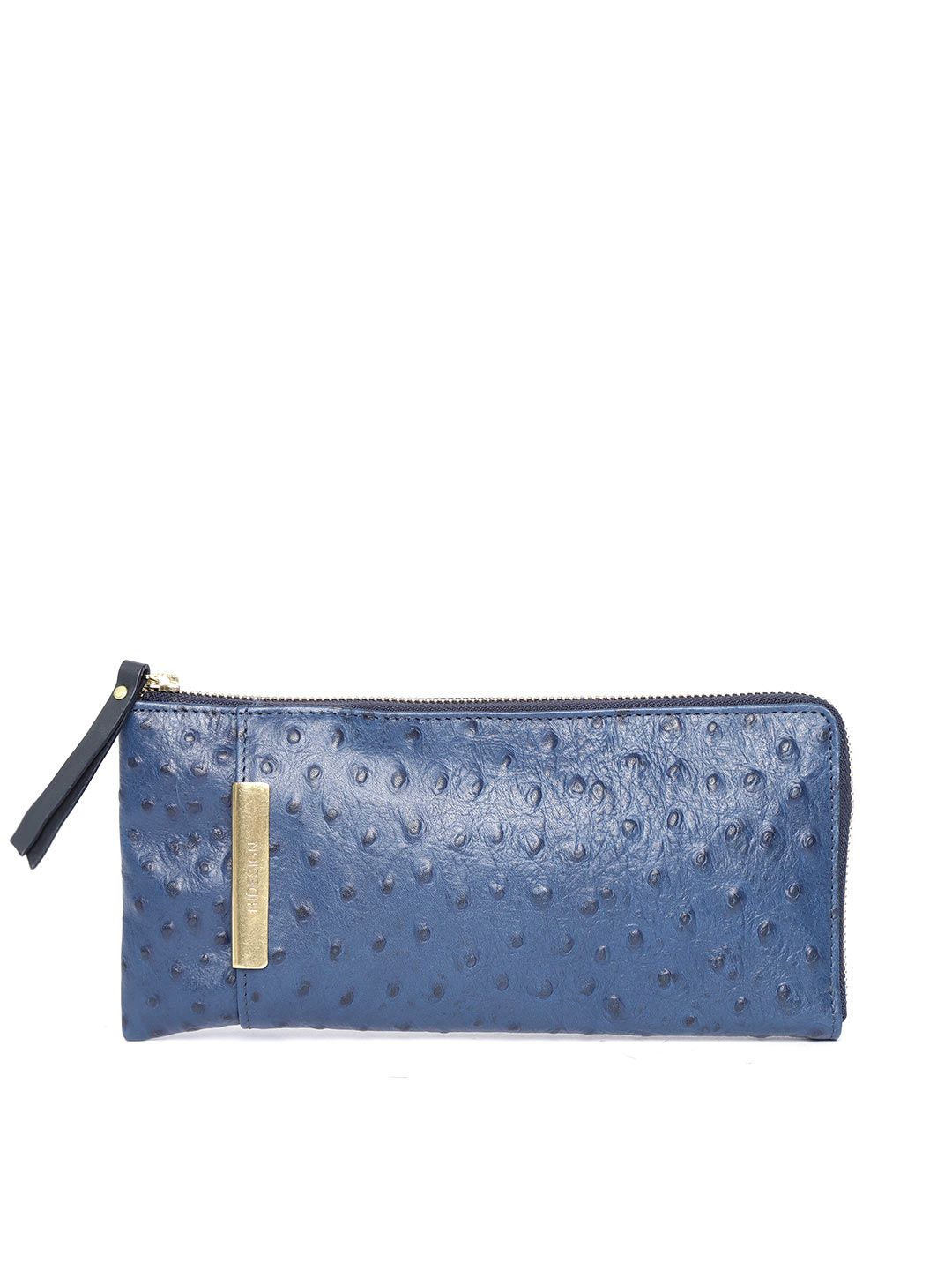 Hidesign Women Navy Blue Textured Zip Around Leather Wallet Price in India