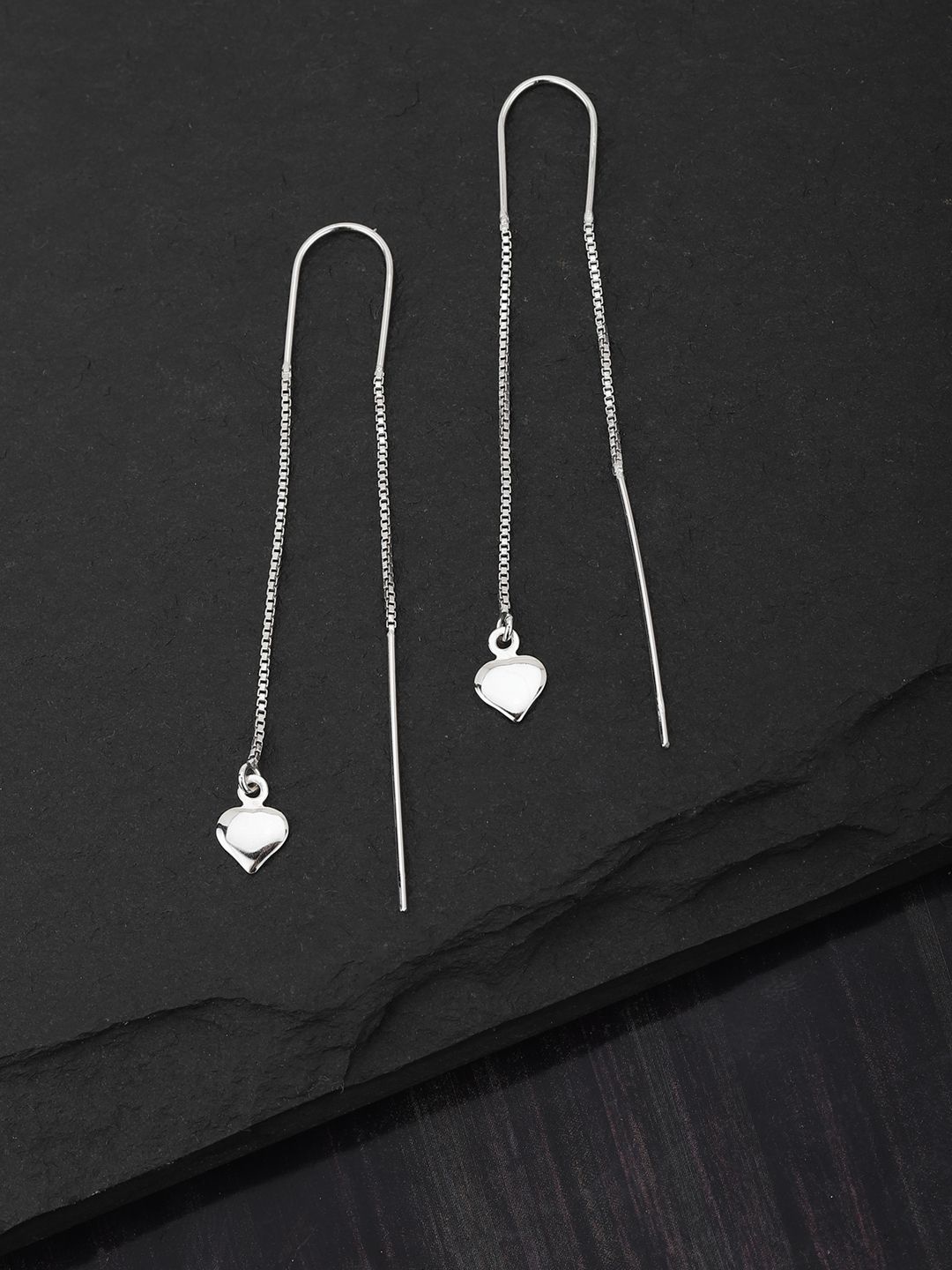 Carlton London Rhodium-Plated 925 Sterling Silver Heart-Shaped Needle Drop Earrings Price in India