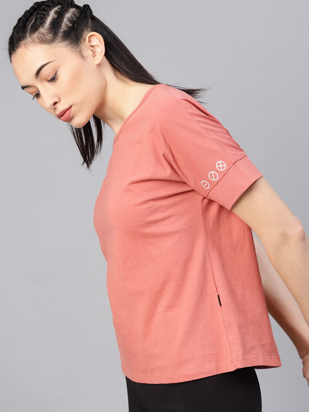 HRX by Hrithik Roshan Women Pink Solid Round Neck T-shirt Price in India