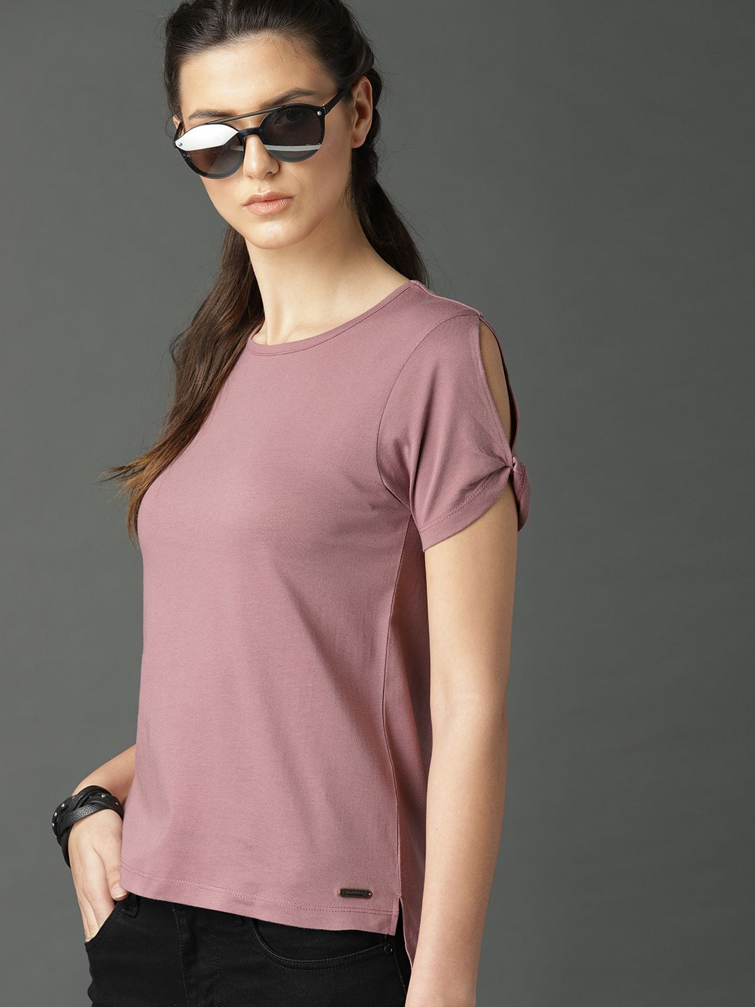 Roadster Mauve High-Low Pure Cotton Top Price in India