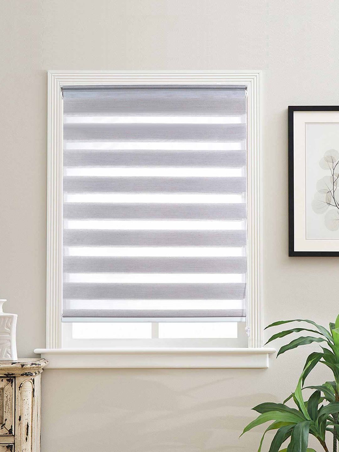 Deco Window Grey Single Zebra Roller Blind Curtains Price in India