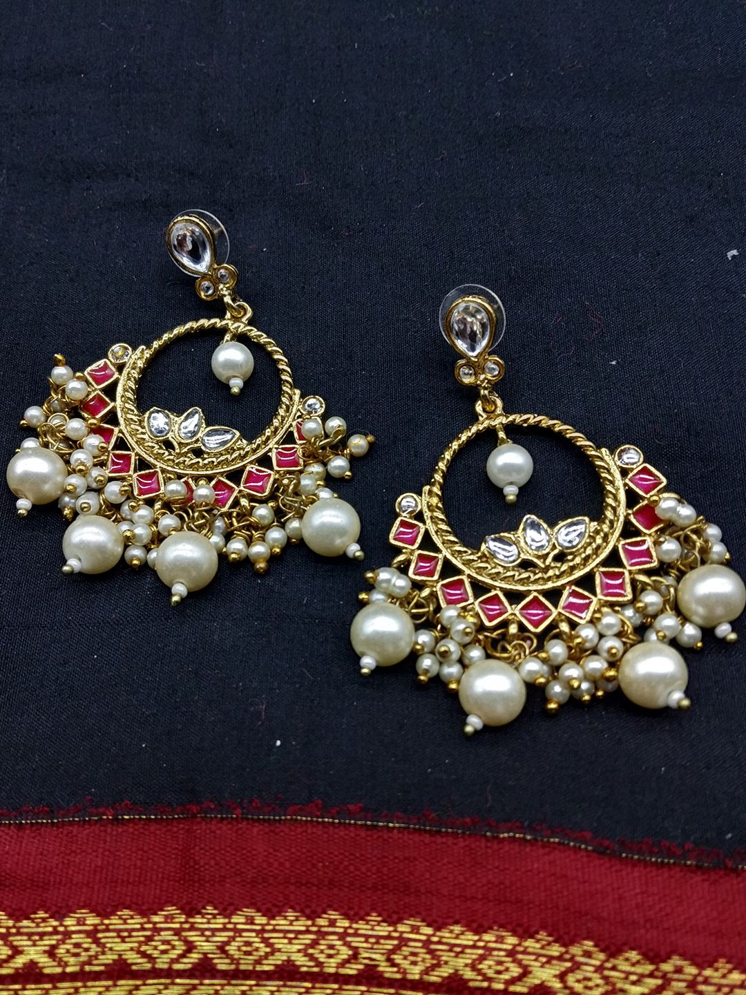 Fida Gold-Toned & Red Circular Chandbalis Price in India