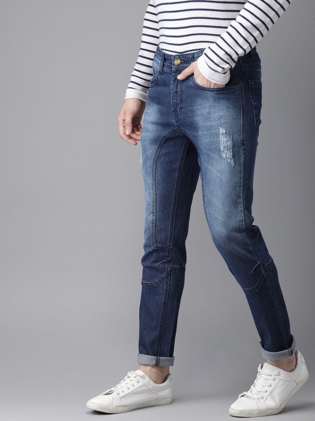 CAHOOT Men Blue Slim Fit Mid-Rise Mildly Distressed Stretchable Jeans